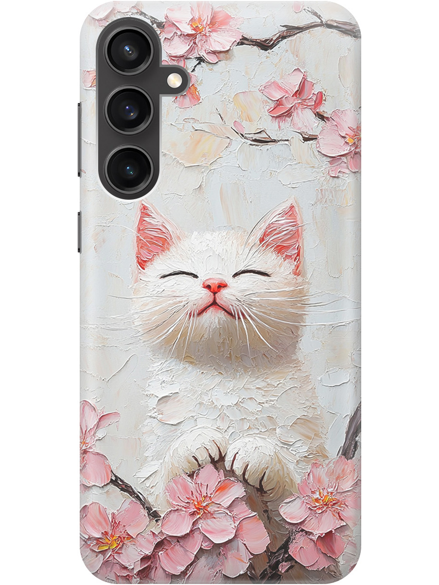 

Силиконовый чехол на Samsung Galaxy S23 FE с принтом "Котик и сакура", Прозрачный;белый;розовый, 776581512