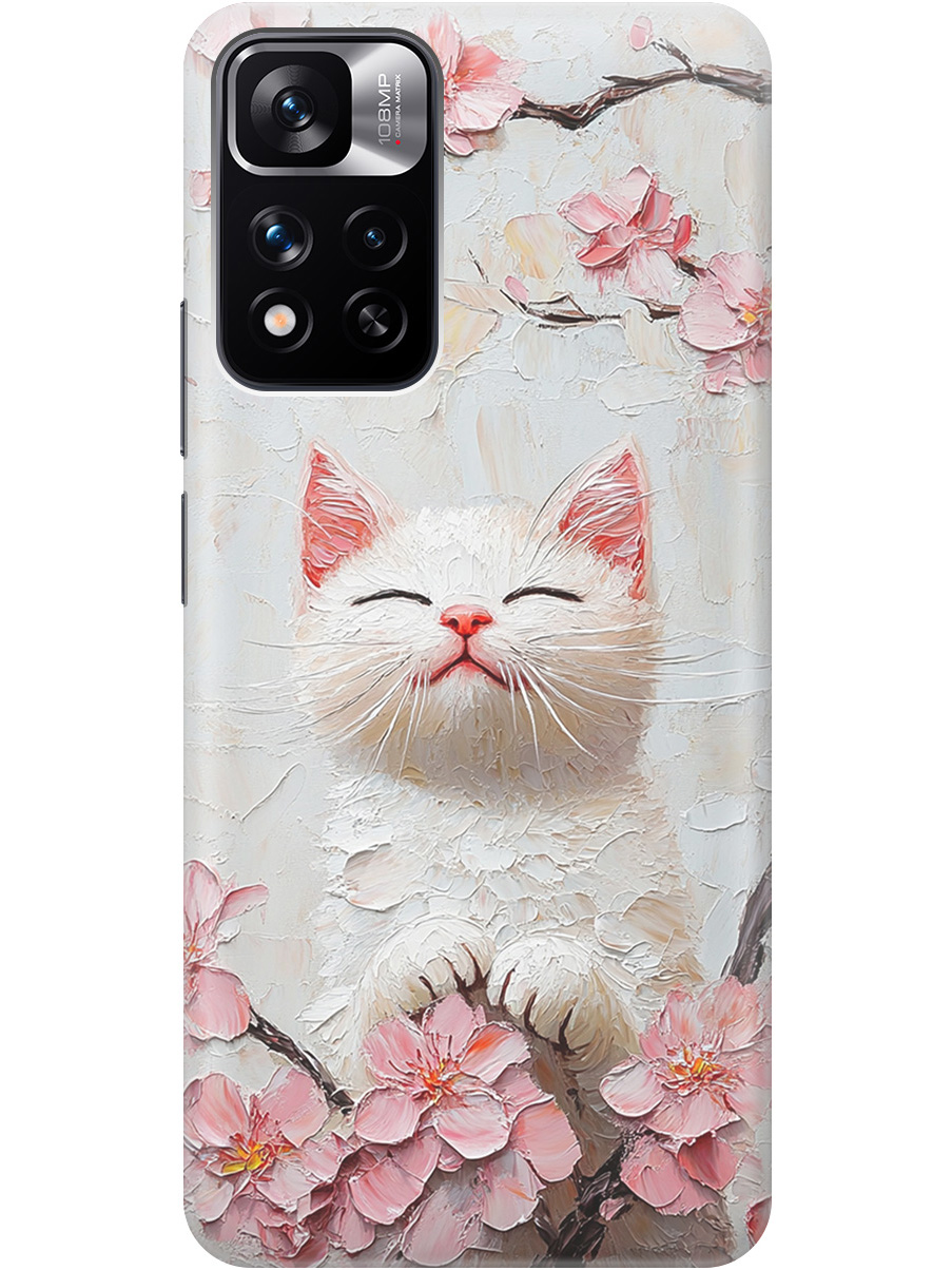

Силиконовый чехол на Xiaomi Redmi Note 11 Pro+ 5G / Xiaomi 11i с принтом "Котик и сакура", Прозрачный;белый;розовый, 741736412