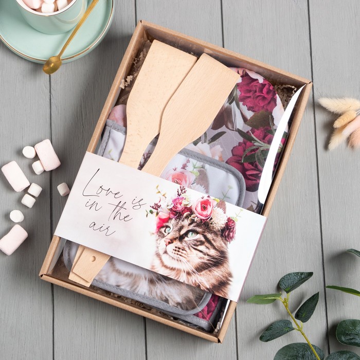 

Набор подарочный Доляна Flower cat: варежка 20х28 см, прихватка 17х17 см, 2 лопатки, Мяу