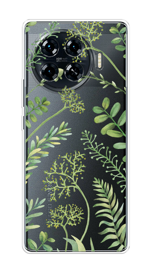 

Чехол на Tecno Spark 20 Pro Plus "Green Leaves", Зеленый;прозрачный, 305050-1