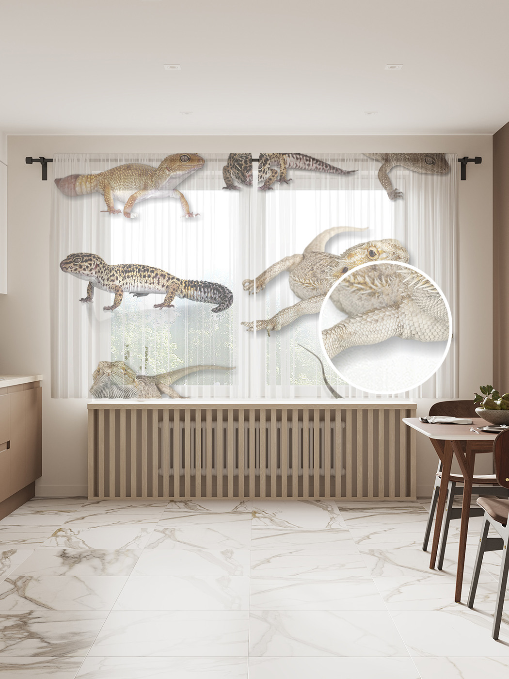 

Фототюль JoyArty "Шустрые ящерицы", 145x180 см (2 полотна со шторной лентой + 50 крючков), Шустрые ящерицы