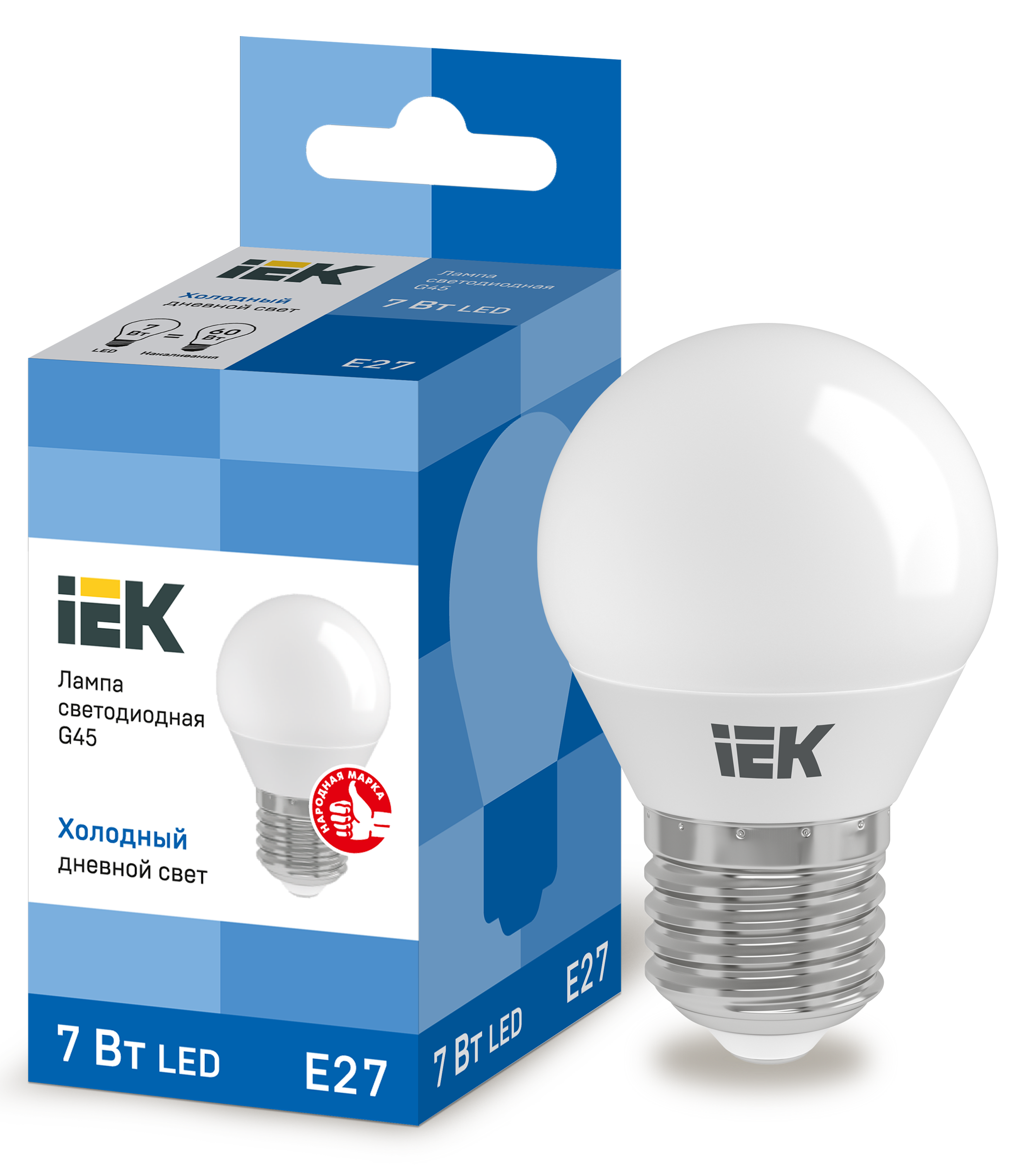 

Лампа светодиодная LED 7вт Е27 дневной шар ECO | код. LLE-G45-7-230-65-E27 | IEK 1шт.