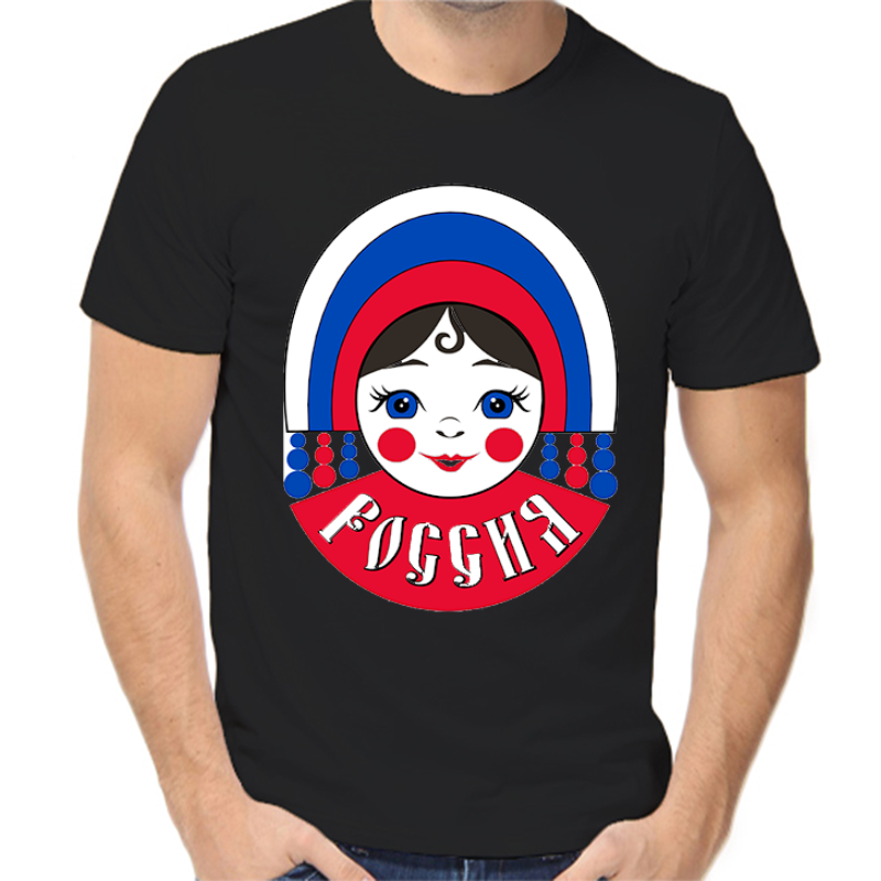 

Футболка мужская черная 54 р-р с надписью Россия Россия, Черный, fm_matreshka_Rossiya