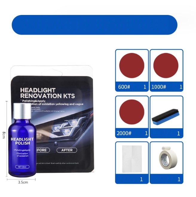 

Набор для полировки и удаления желтизны HEADLIGHT RENOVATION KITS (30ml) пластик