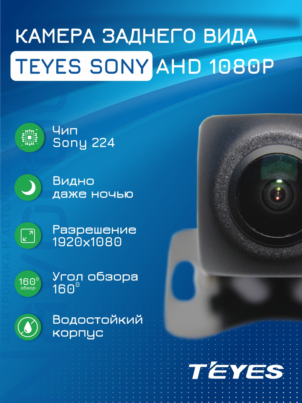 Камера автомобильная Teyes SONY AHD 1080P, широкоугольная