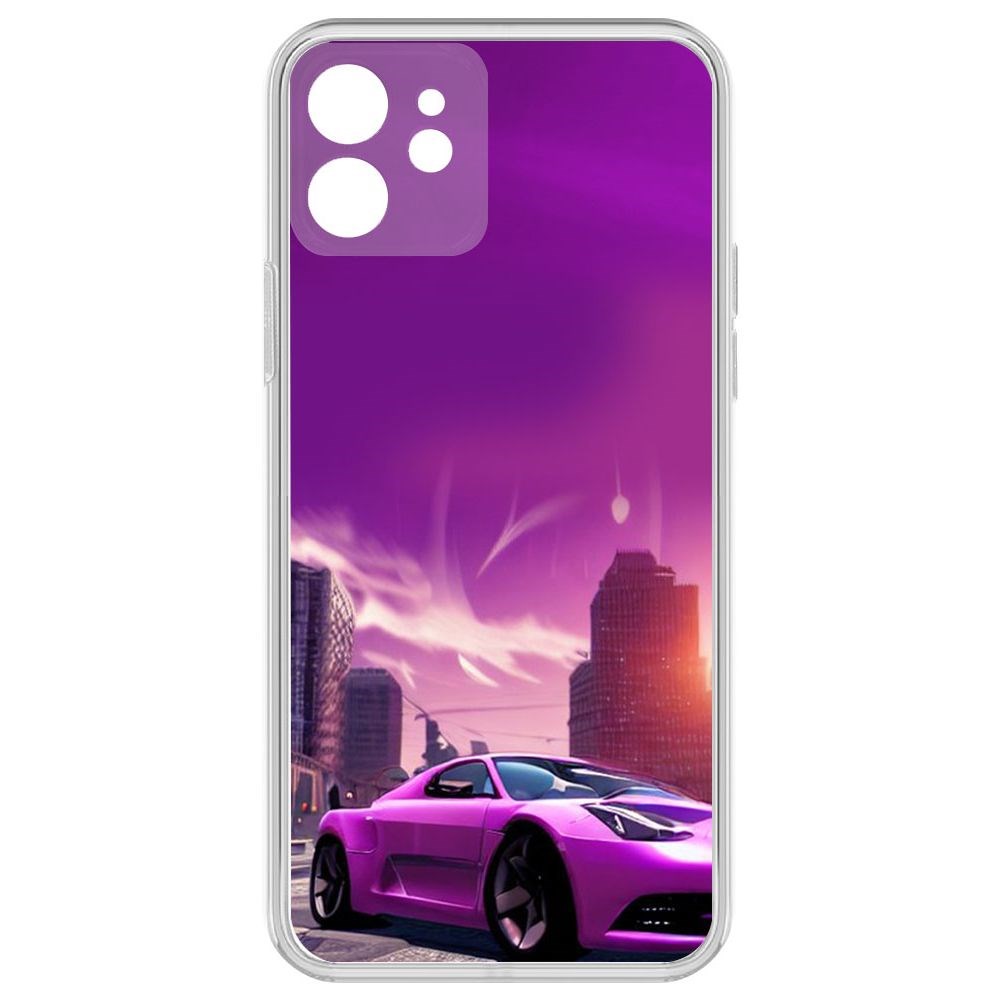 

Чехол-накладка Krutoff Clear Case Розовое авто для iPhone 12 с защитой камеры, Прозрачный