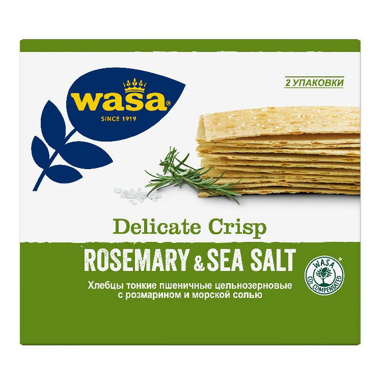 Хлебцы пшеничные Wasa тонкие цельнозерновые розмарин-морская соль 190 г