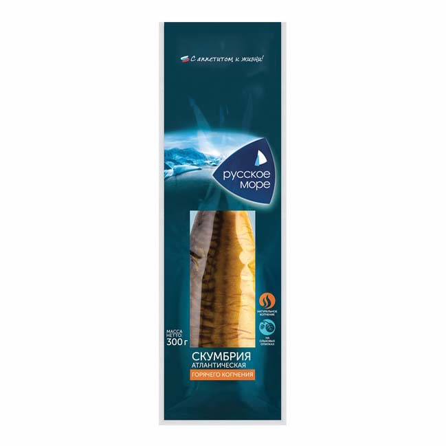 Скумбрия горячего копчения Русское море атлантическая без голов 300 г
