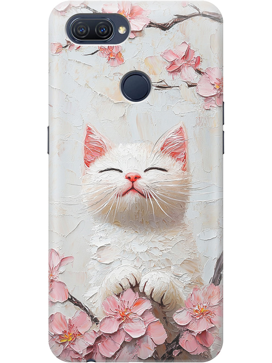 

Силиконовый чехол на Oppo A12 / A7 / A5s с принтом "Котик и сакура", Прозрачный;белый;розовый, 725455112