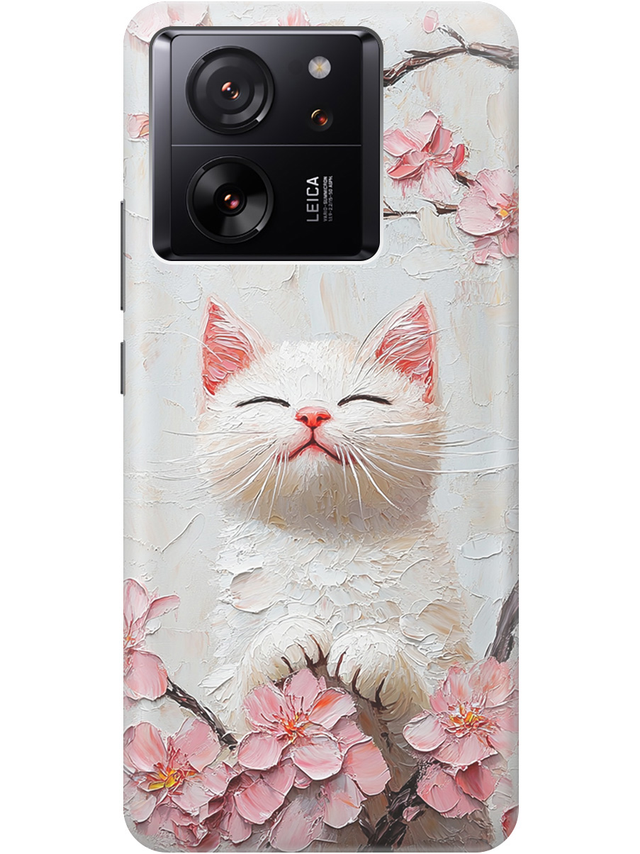 

Силиконовый чехол на Xiaomi 13T / 13T Pro с принтом "Котик и сакура", Прозрачный;белый;розовый, 776584812