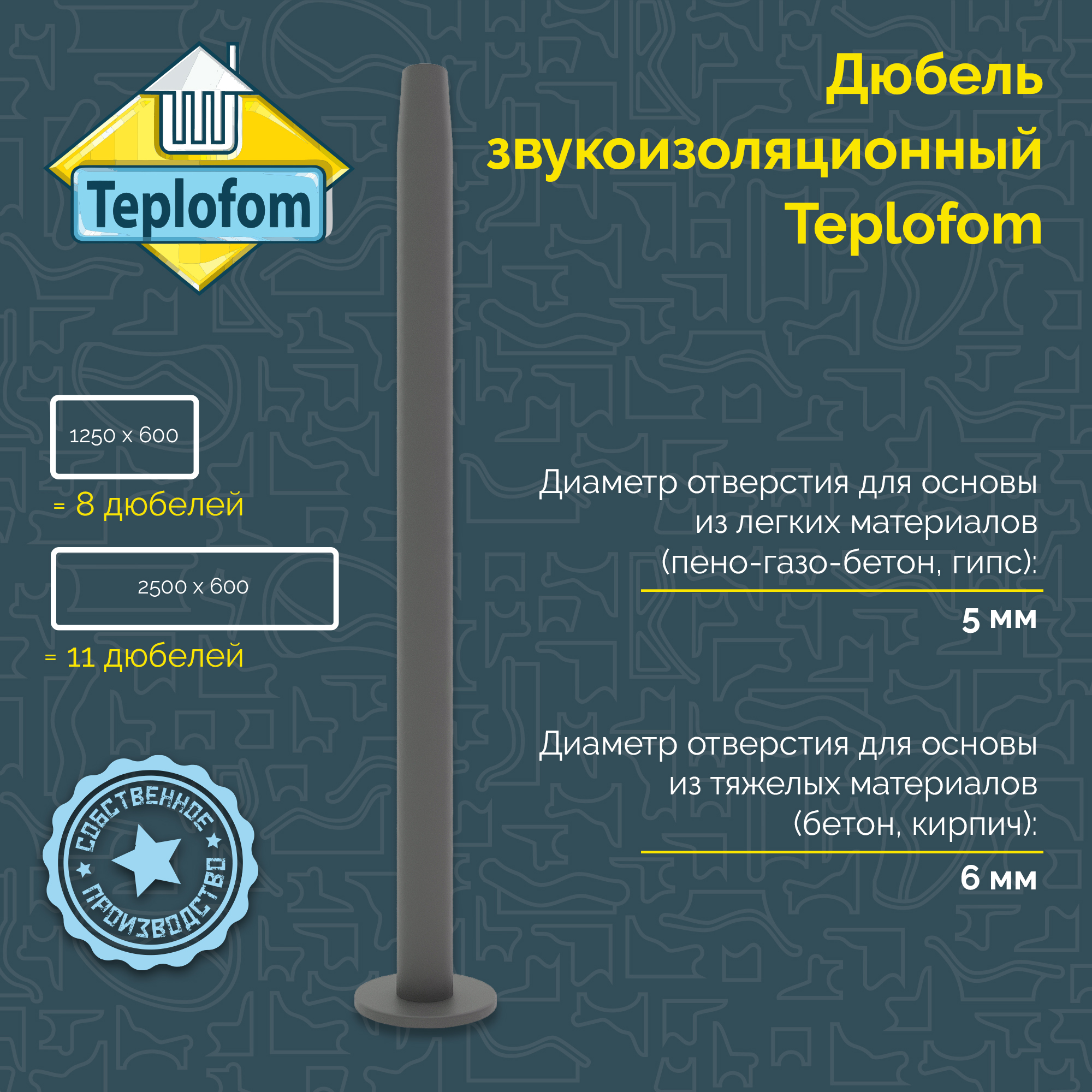 Дюбель звукоизоляционный (10 шт.) Teplofom+ ультратонкая светодиодная панель 220v 40w нейтральная 4500к 595 595мм el apl pb 2212 40n