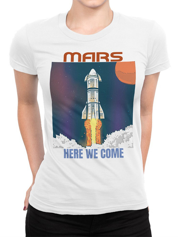 

Футболка женская DreamShirts Studio Марс Мы идем / Ракета / Космос белая L, Белый, Марс Мы идем / Ракета / Космос