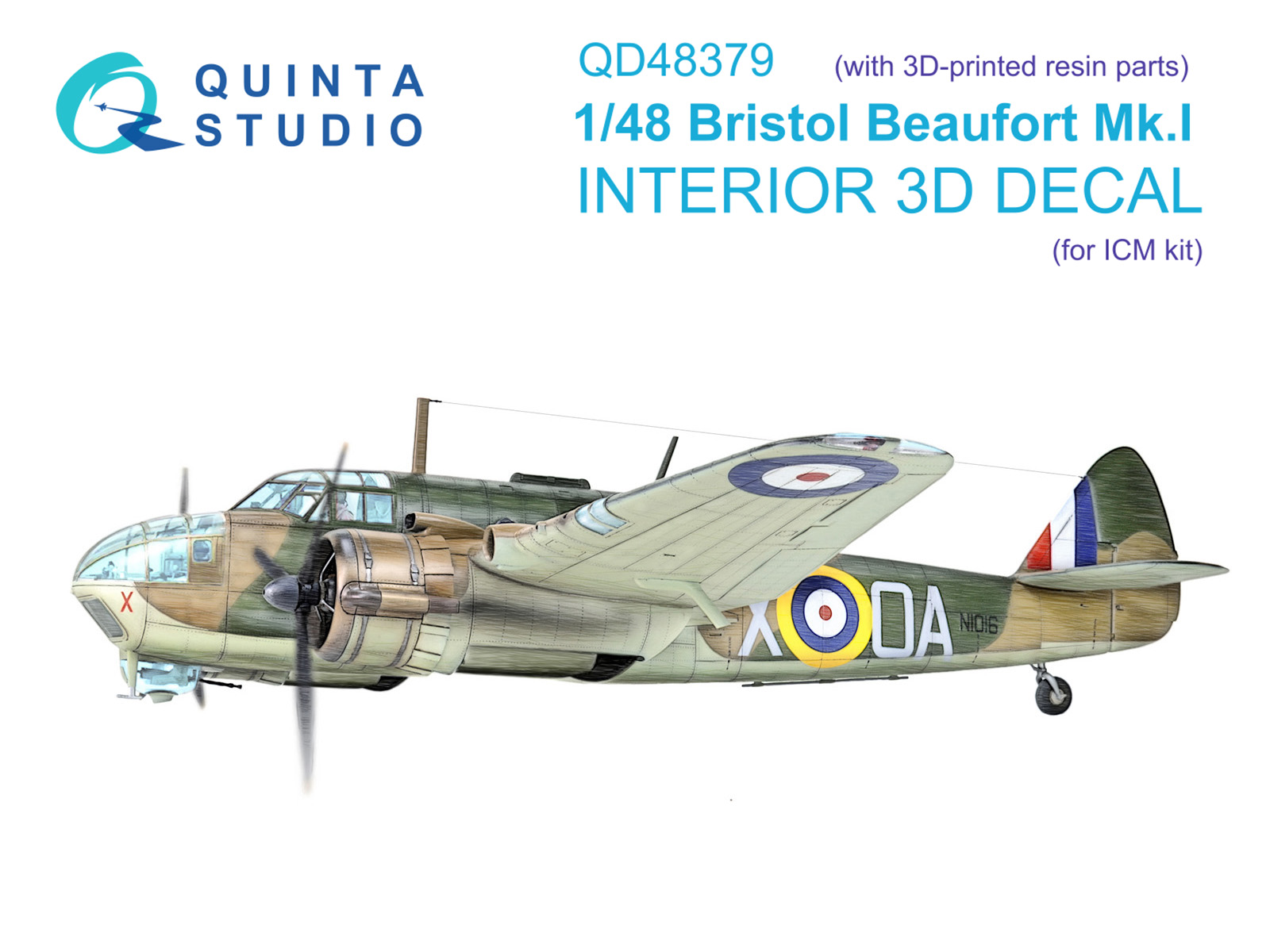 3D Декаль Quinta Studio интерьера кабины Bristol Beaufort Mk I с 3D деталями QD+48379