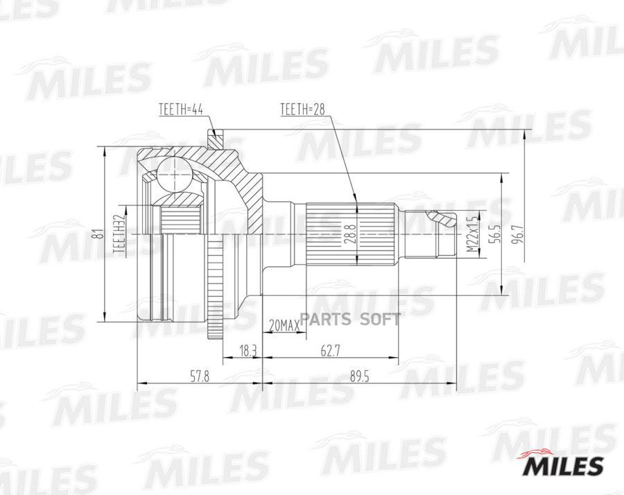 

Шрус Miles Ga20223 Шрус Mazda 6 1.8-2.3 02- Нар. 32x62x28 (Abs) Miles арт. GA20223