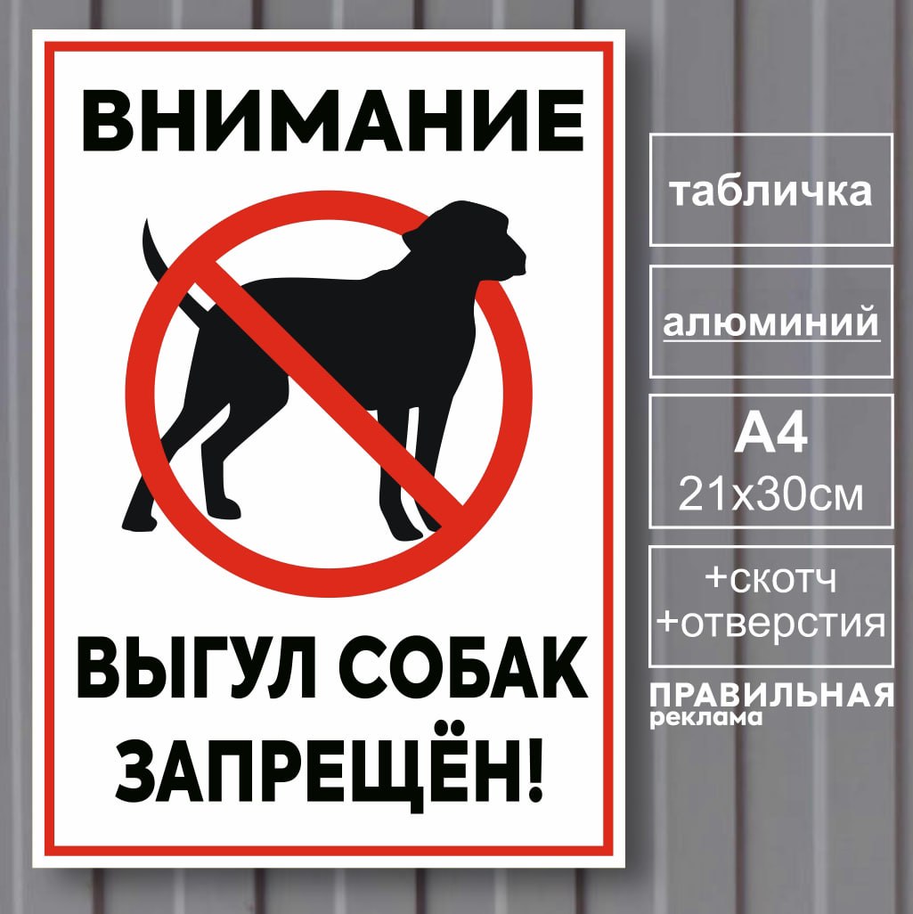

Табличка металлическая "Выгул собак запрещен" Правильная Реклама А4 21х30 см + скотч, Белый, Табличка "Выгул собак запрещен"