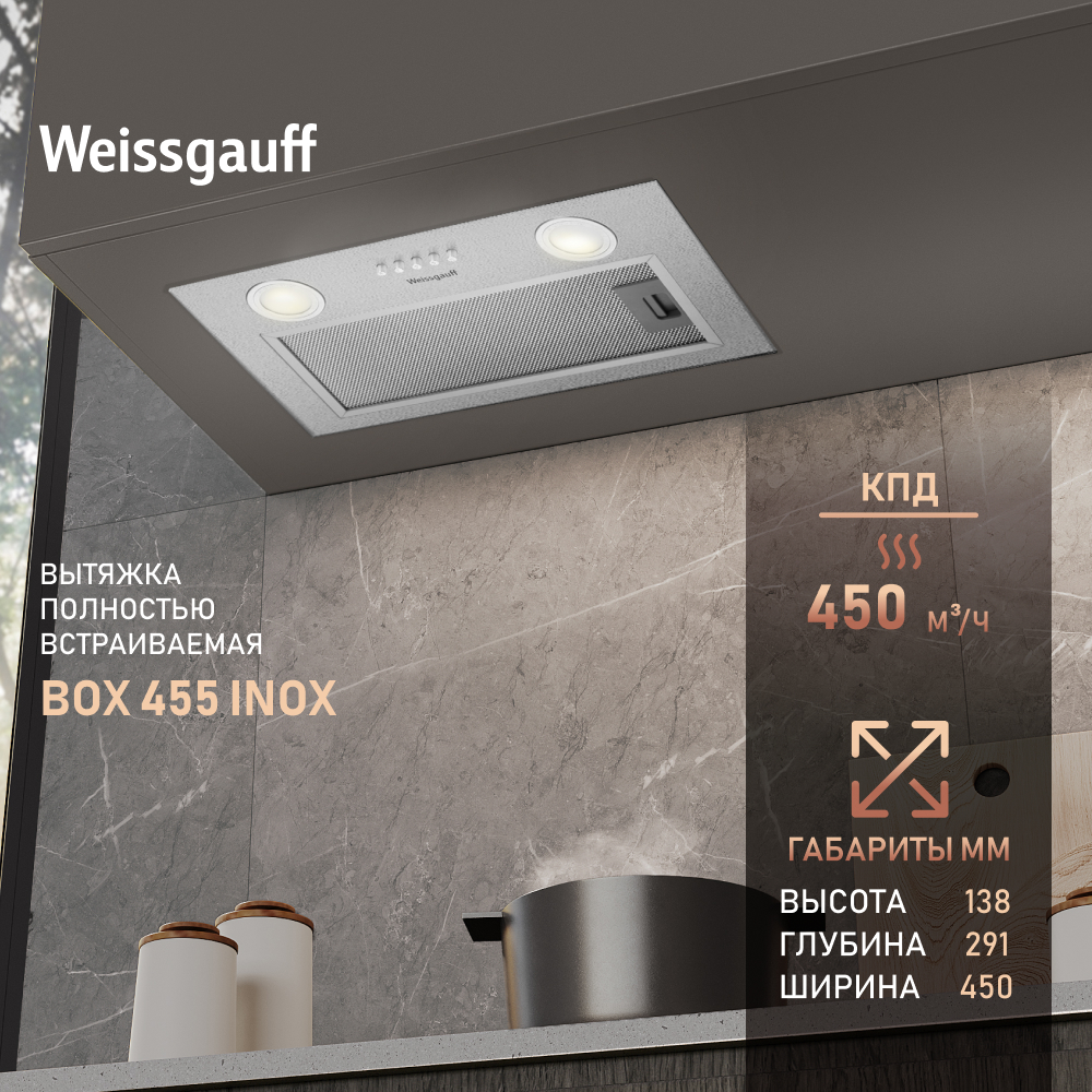 Вытяжка встраиваемая Weissgauff BOX 455 Inox Silver