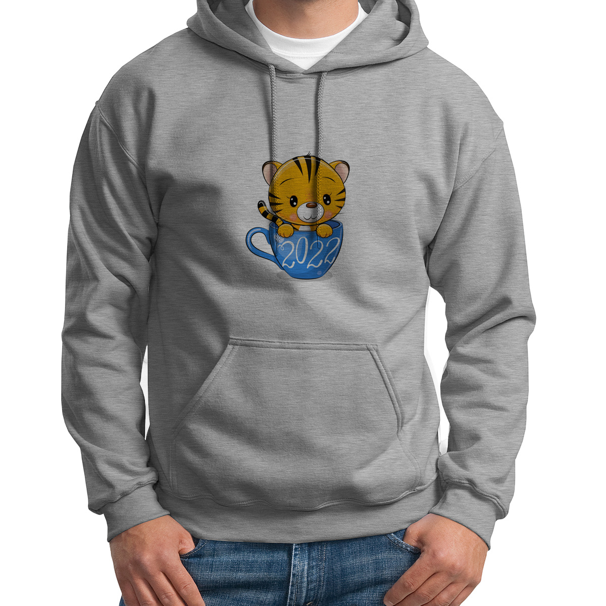 

Худи унисекс CoolPodarok Дети.Тигренок в кружке серое 42 RU, Серый, S0501585