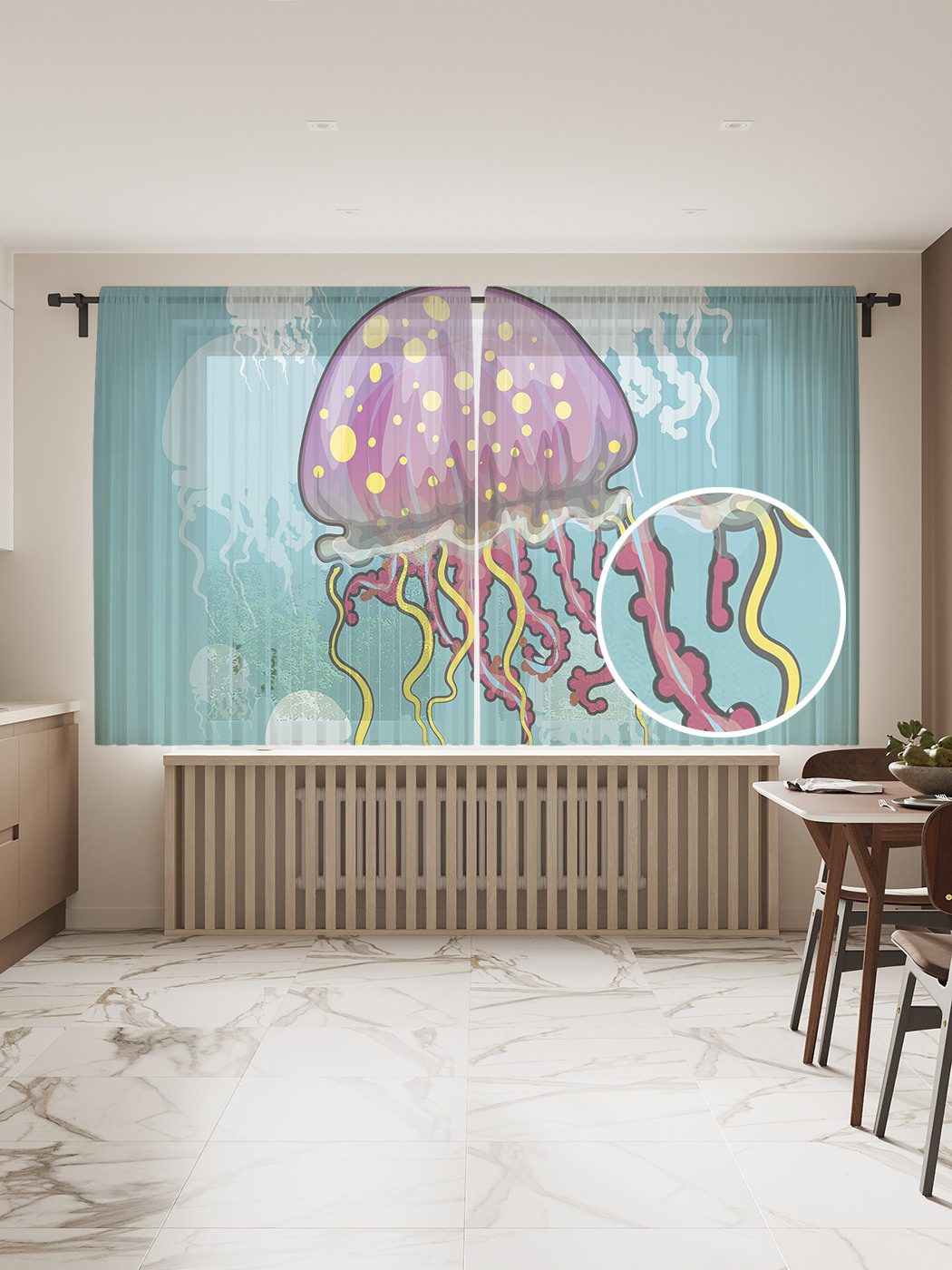 

Фототюль JoyArty "Яркая медуза", 145x180 см (2 полотна со шторной лентой + 50 крючков), Яркая медуза