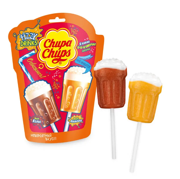 фото Карамель с шипучкой chupa chups fizzy drinks апельсин-кола, 12 пачек по 105г