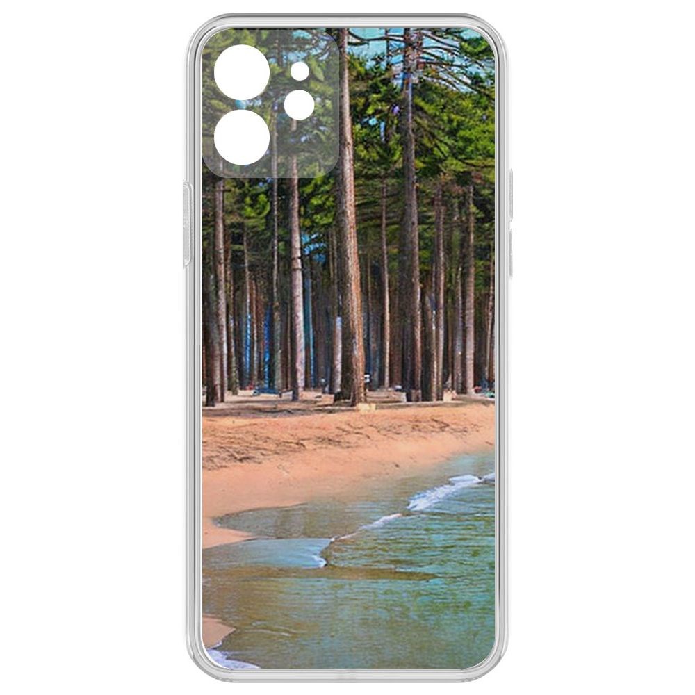 

Чехол-накладка Krutoff Clear Case Сосновый пляж для iPhone 12 с защитой камеры, Прозрачный