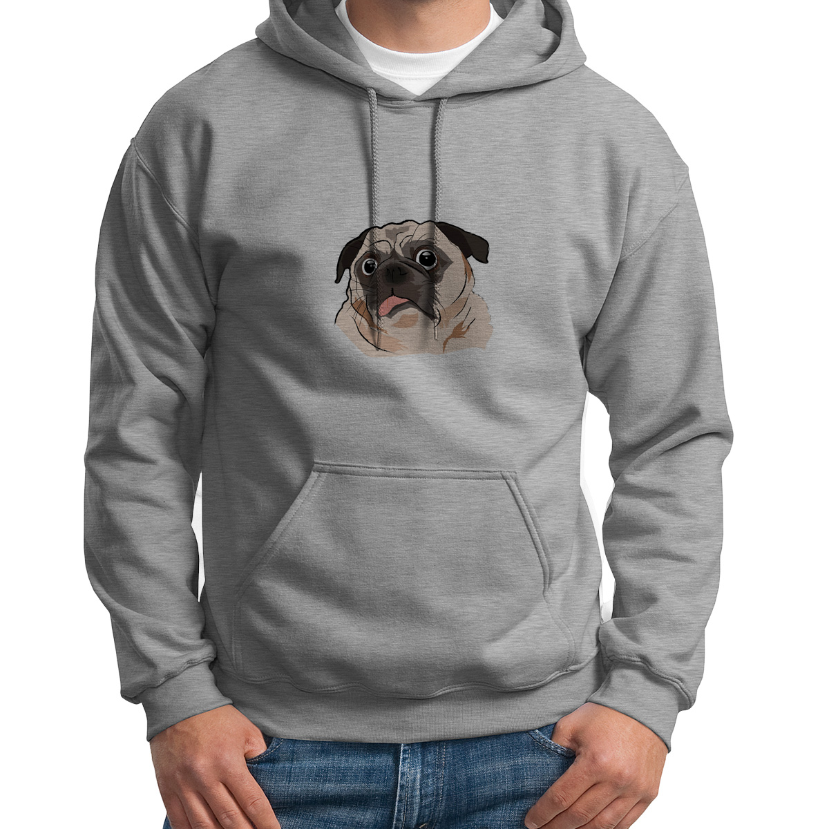 

Худи унисекс CoolPodarok Животные. Мопс серое 42 RU, Серый, S0501603