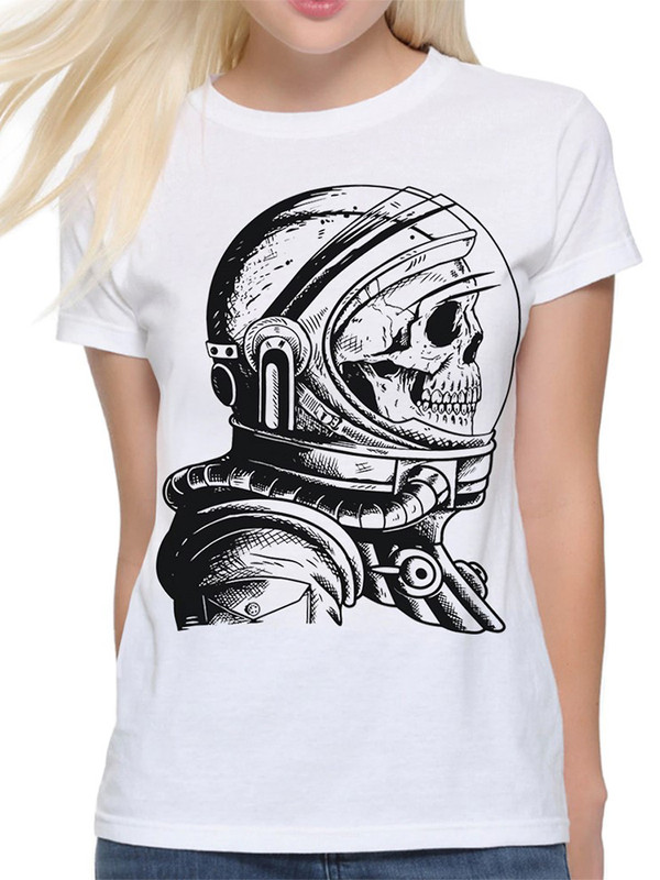 

Футболка женская DreamShirts Studio Космонавт Скелет / Череп / Космос белая L, Белый, Космонавт Скелет / Череп / Космос