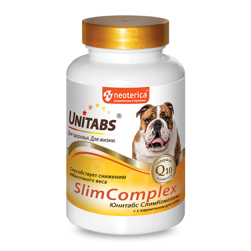 Витамины для собак Unitabs SlimComplex с Q10, 100 табл