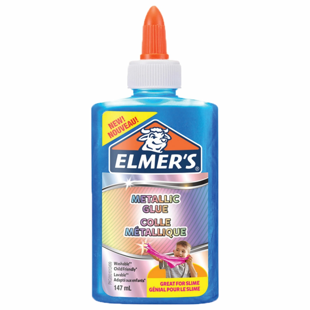 Набор из 3 шт, Клей для слаймов канцелярский металлик Elmers Metallic Glue, 147 мл, синий,