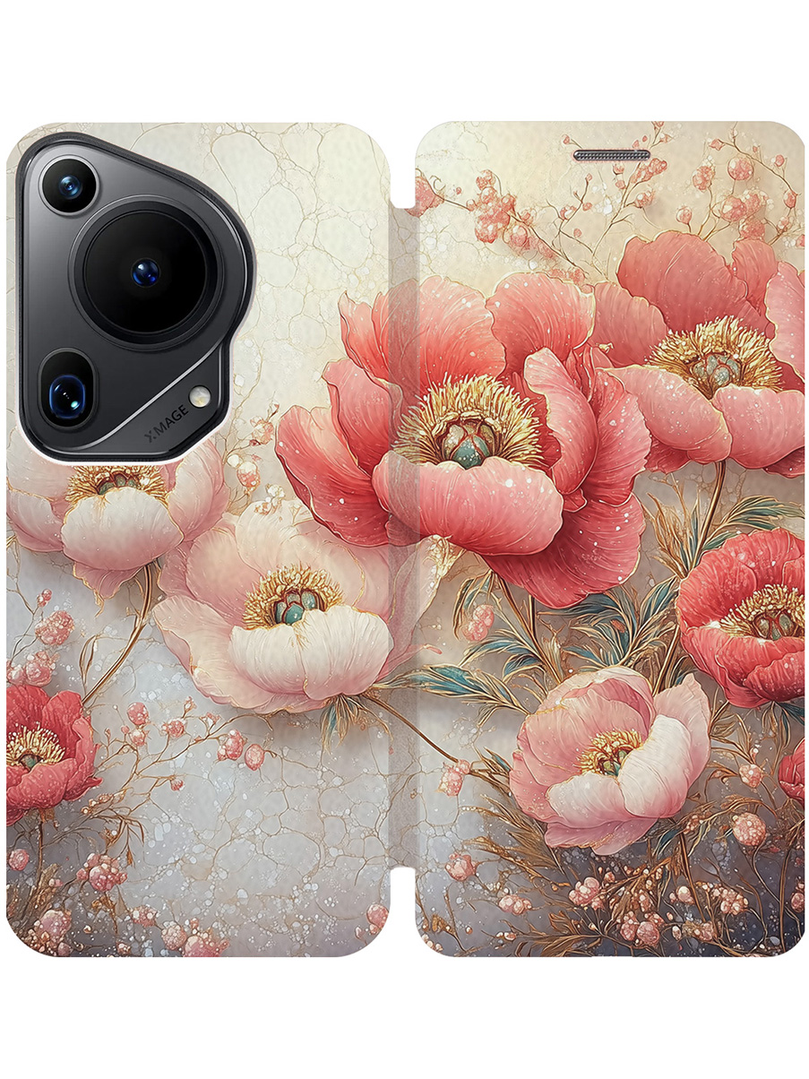 

Чехол-книжка на Huawei Pura 70 Ultra с принтом "Винтажные маки" золотой, Золотистый;белый;красный, 782625823
