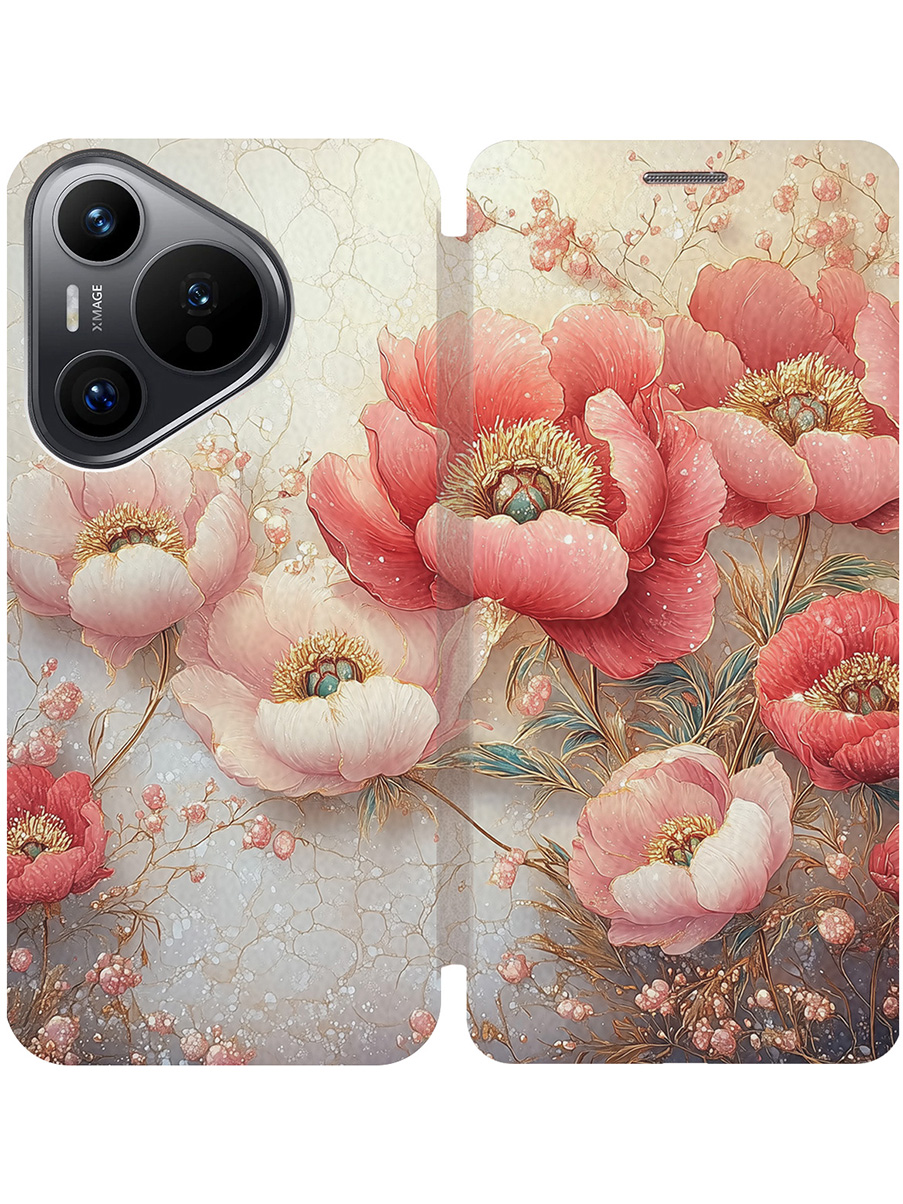 

Чехол-книжка на Huawei Pura 70 с принтом "Винтажные маки" золотой, Золотистый;белый;красный, 782624623