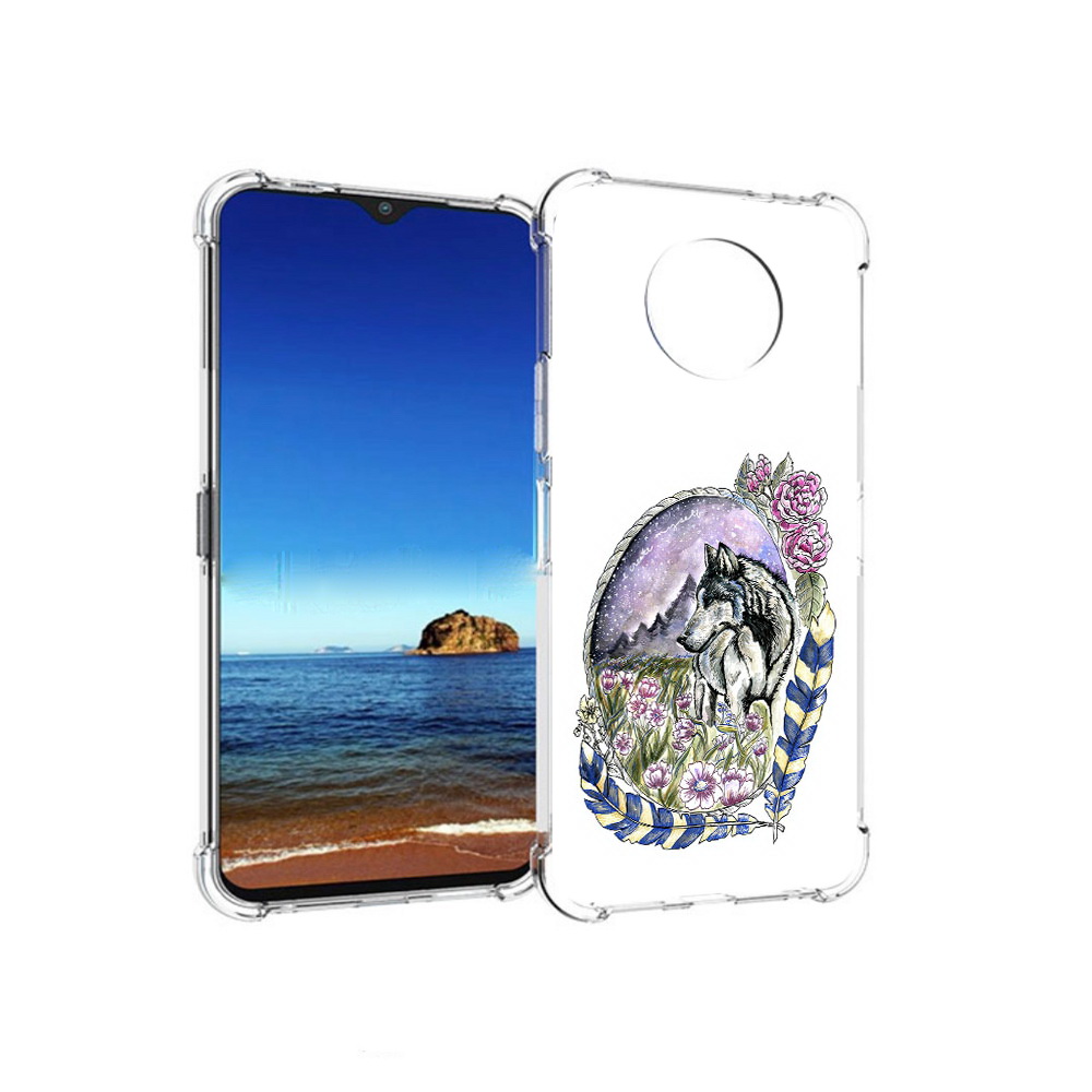 

Чехол MyPads Tocco для Nokia G50 нарисованный волк в цветах с перьями (PT227056.116.509), Прозрачный, Tocco