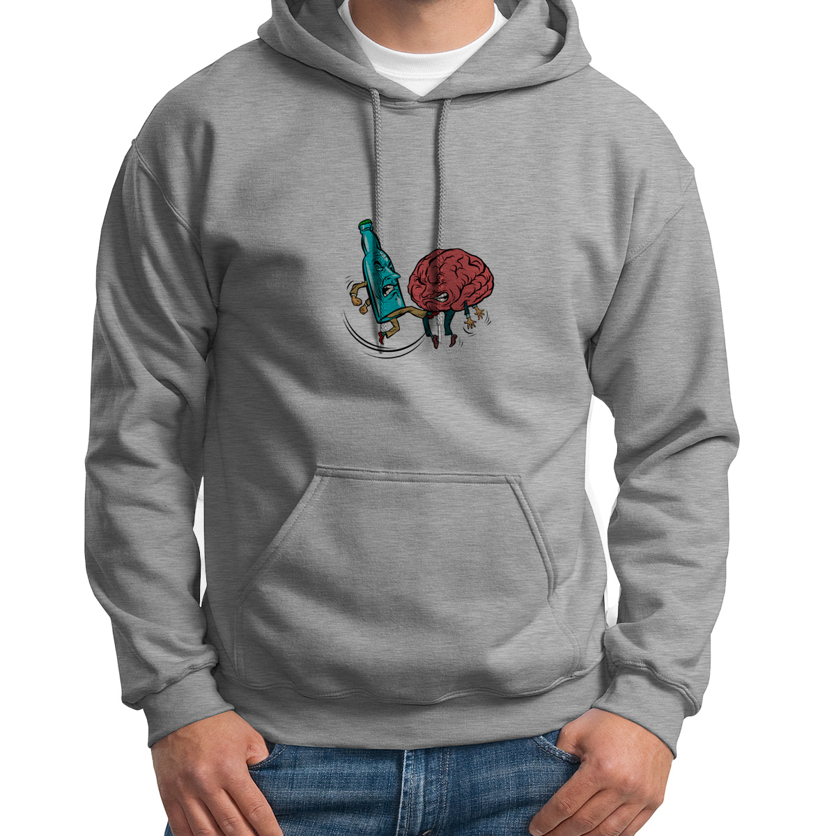 

Худи унисекс CoolPodarok Прикол. Бутылка и мозг серое 42 RU, Серый, S0501748