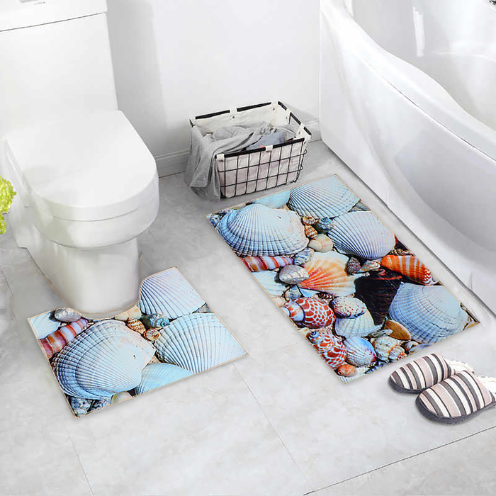 фото Набор ковриков для ванны и туалета доляна «ракушки», 2 шт: 40×45, 45×75 см