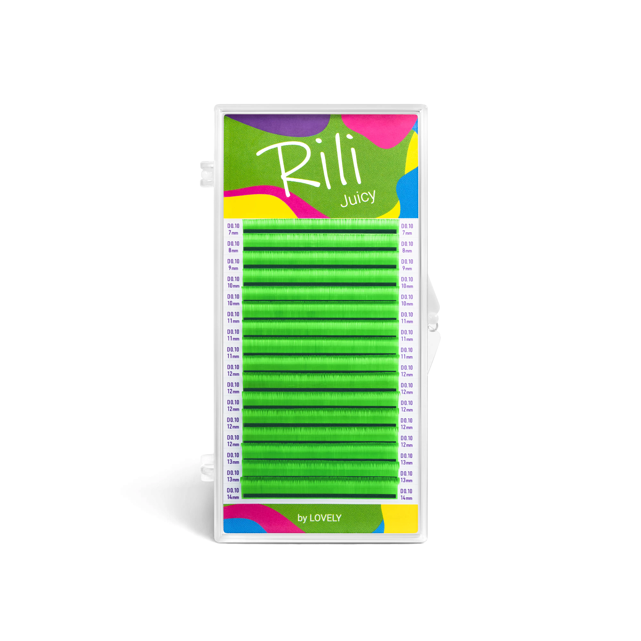 

Ресницы неоновые зеленые Rili Juicy 16 линий MIX C 0.10 7 14mm, Зеленый