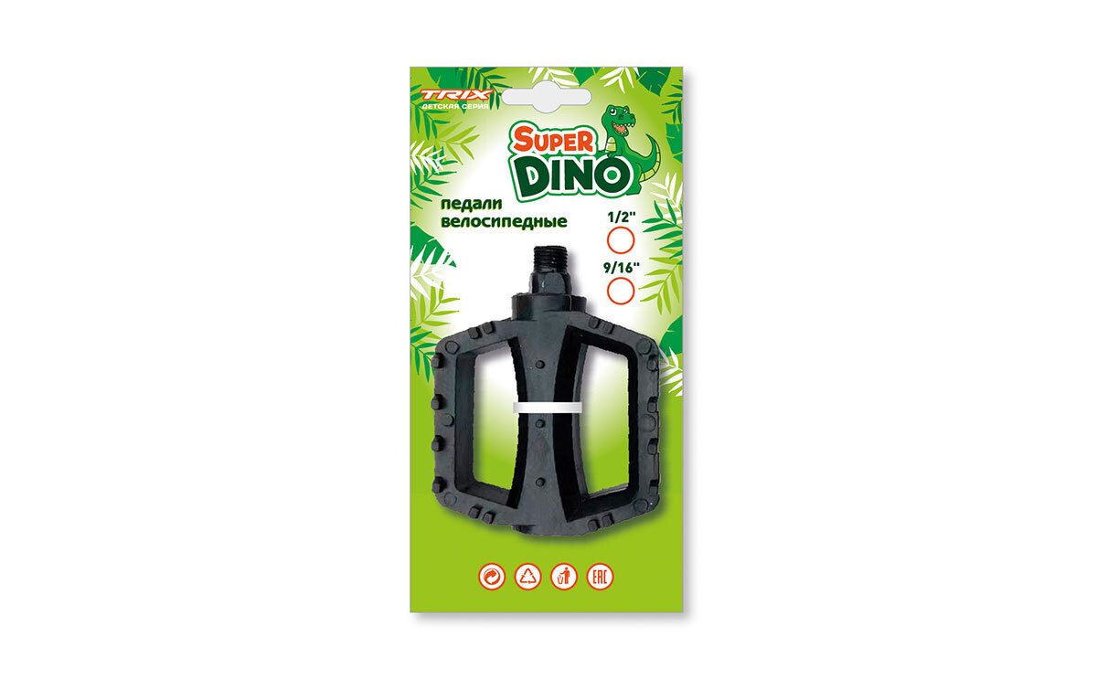 Педали детские TRIX Super Dino пластиковые 100x80мм резьба 12 с шипами черные