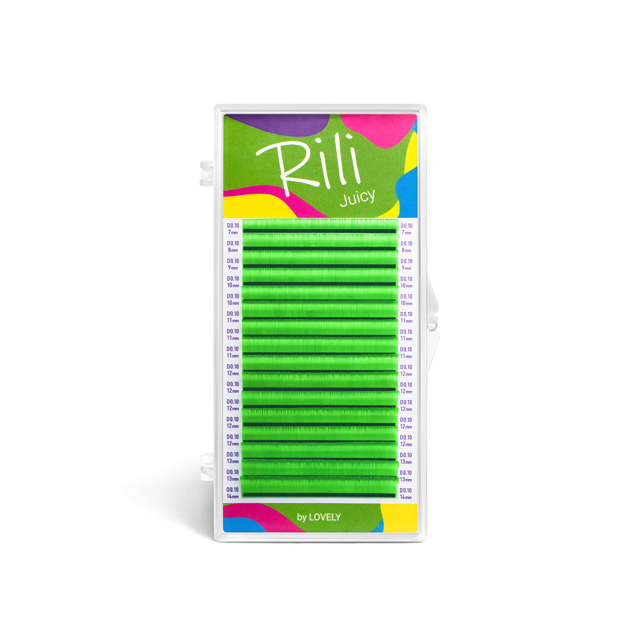 

Ресницы неоновые зеленые Rili Juicy 16 линий MIX D 0.07 7 14mm, Зеленый