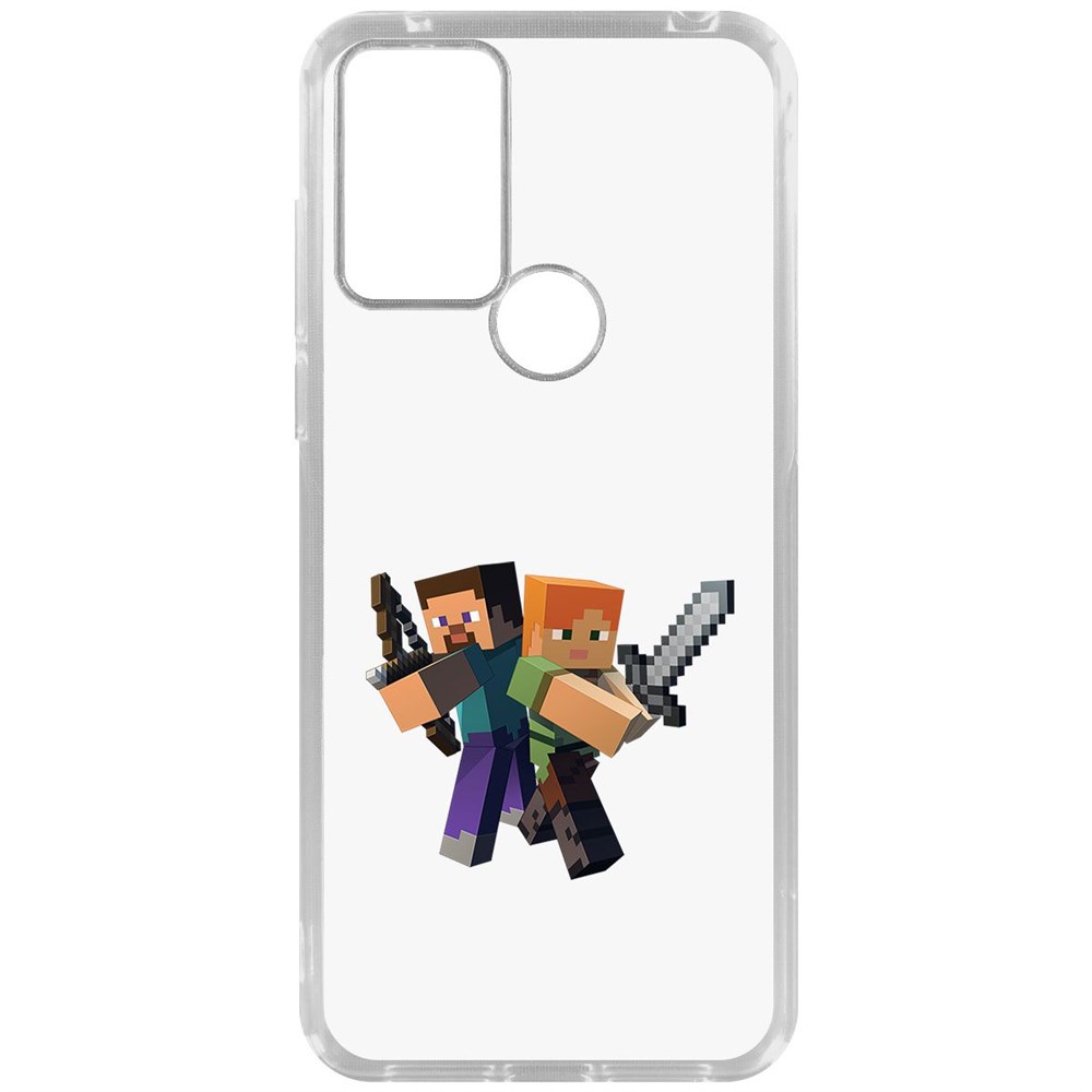 

Чехол-накладка Krutoff Clear Case Minecraft-Стив и Алекс для TCL 30 SE, Прозрачный