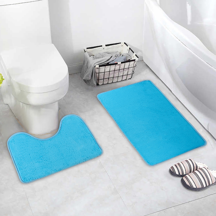 фото Набор ковриков для ванны и туалета доляна, 2 шт: 40×50, 50×80 см цвет голубой