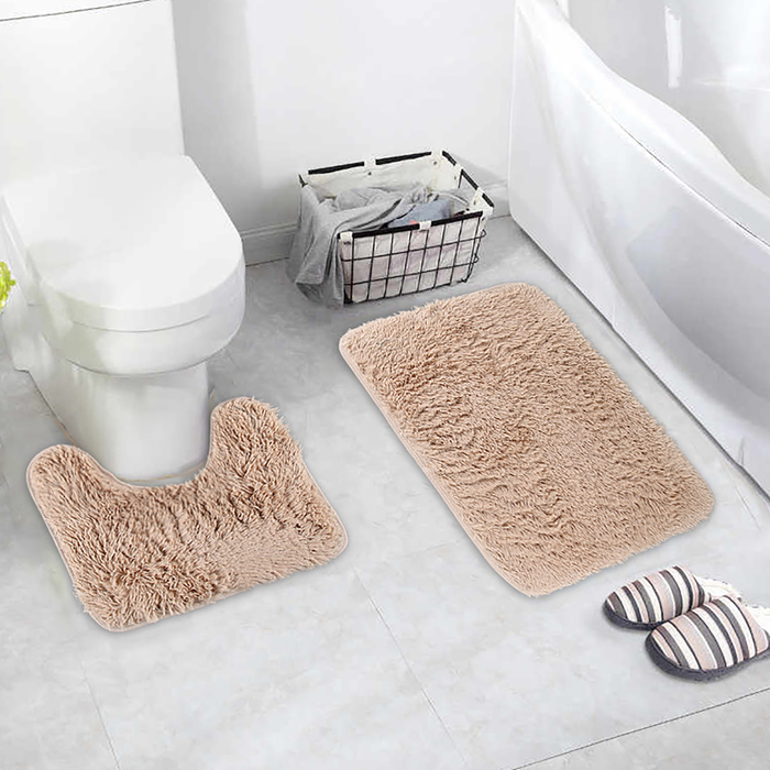 фото Набор ковриков для ванны и туалета доляна, 2 шт: 40×50, 50×80 см цвет бежевый