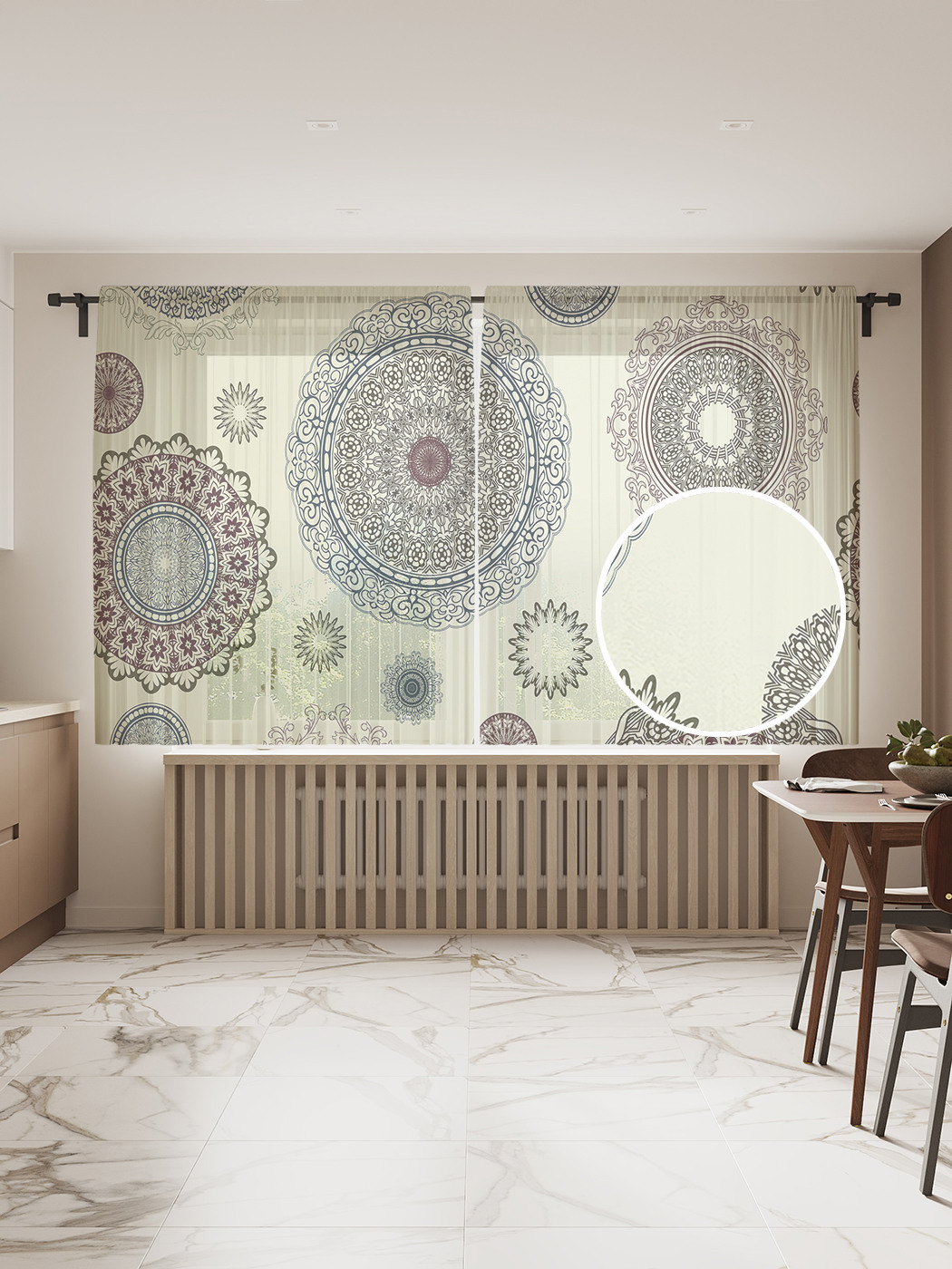 

Фототюль JoyArty "Круги с узорами", 145x180 см (2 полотна со шторной лентой + 50 крючков), Круги с узорами