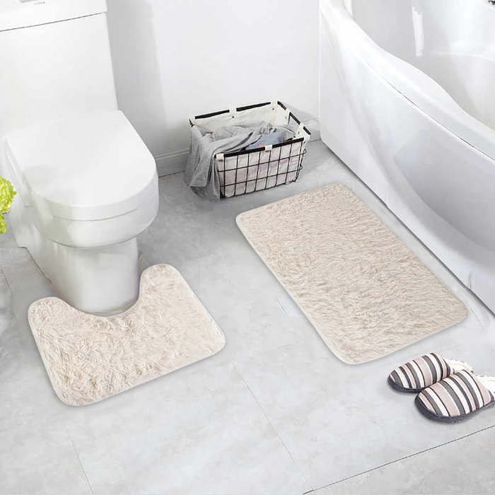 фото Набор ковриков для ванны и туалета доляна «пушистик», 2 шт: 40×50, 50×80 см, цвет кремовый