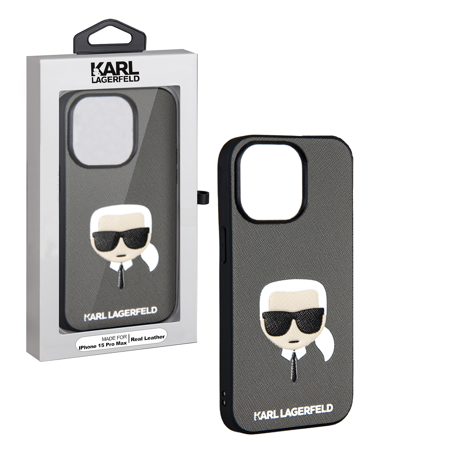 

Чехол iPhone 15 Pro KARL LAGERFELD SAKH, серебристый (IS798470)