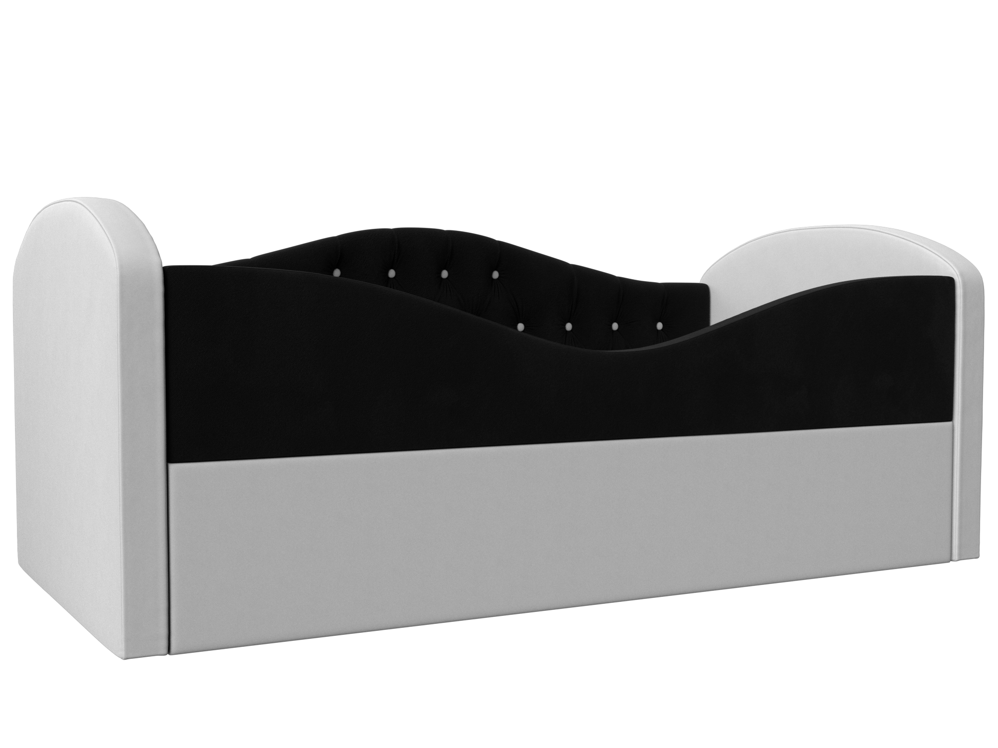 

Детская кровать Сказка Люкс микровельвет/экокожа черный/белый, Детская кровать Сказка Люкс