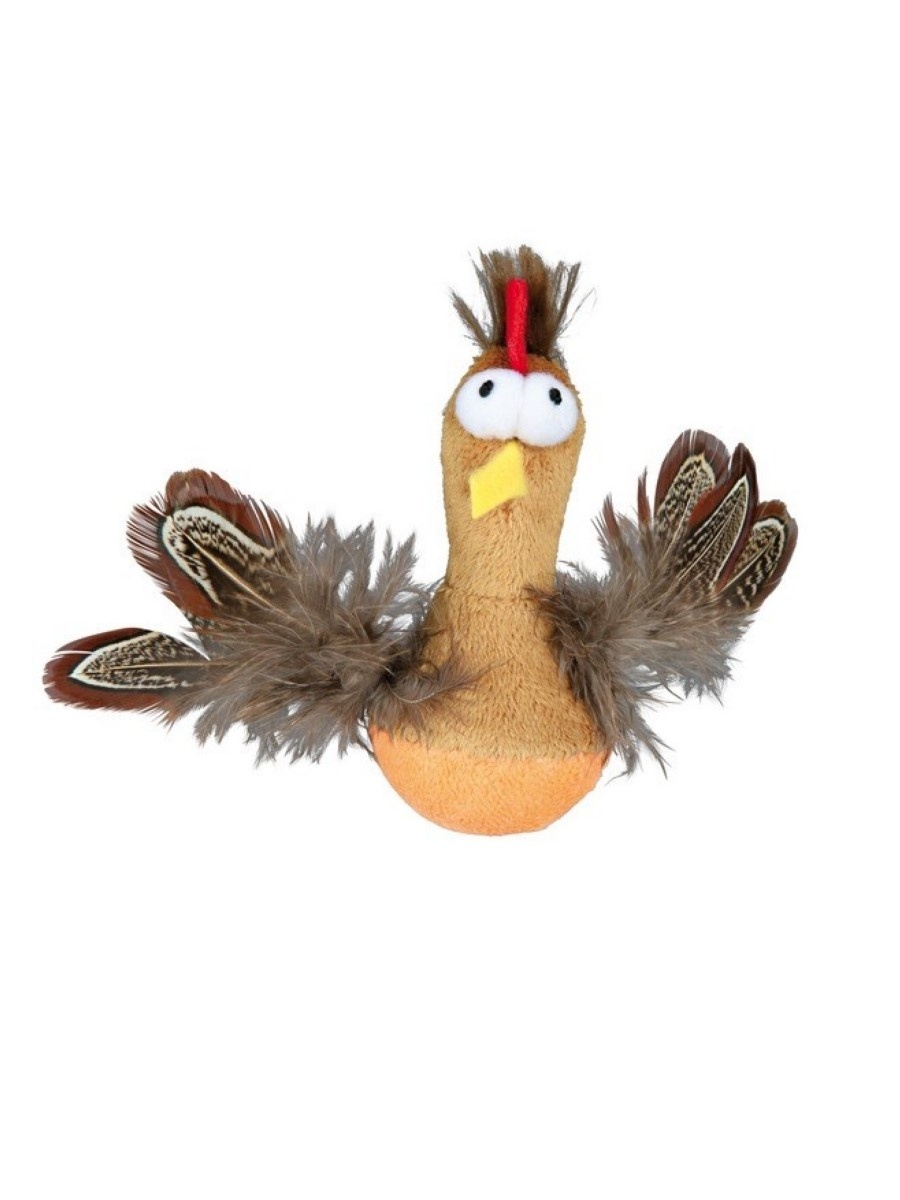 фото Мягкая игрушка для кошек trixie bobo chicken перья, плюш, коричневый, 10 см