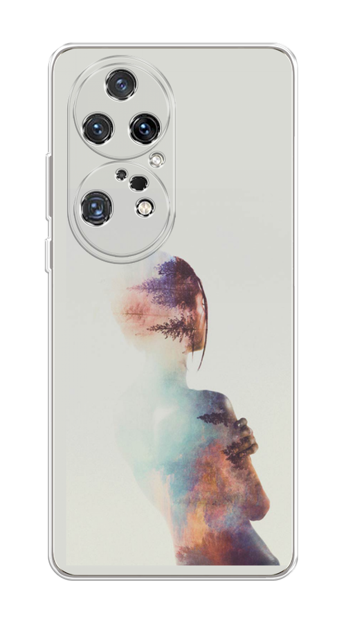 

Чехол на Huawei P50 Pro "Девушка-лес", Розовый;голубой;серый, 6105050-1