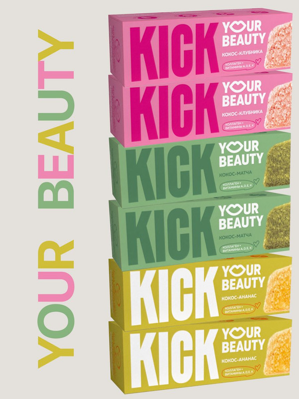 Кокосовые батончики KICK YOUR BEAUTY с коллагеном и витаминами, 6 шт х 38 г