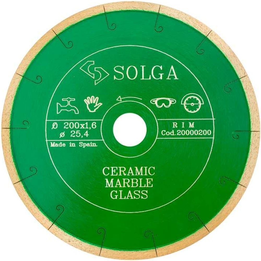 фото Solga diamant диск алмазный ceramics, marble сплошной керамика, мрамор 200мм/25,4 20000200