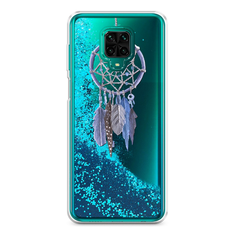 фото Жидкий чехол с блестками "синий ловец снов акварель" на xiaomi redmi note 9 pro awog