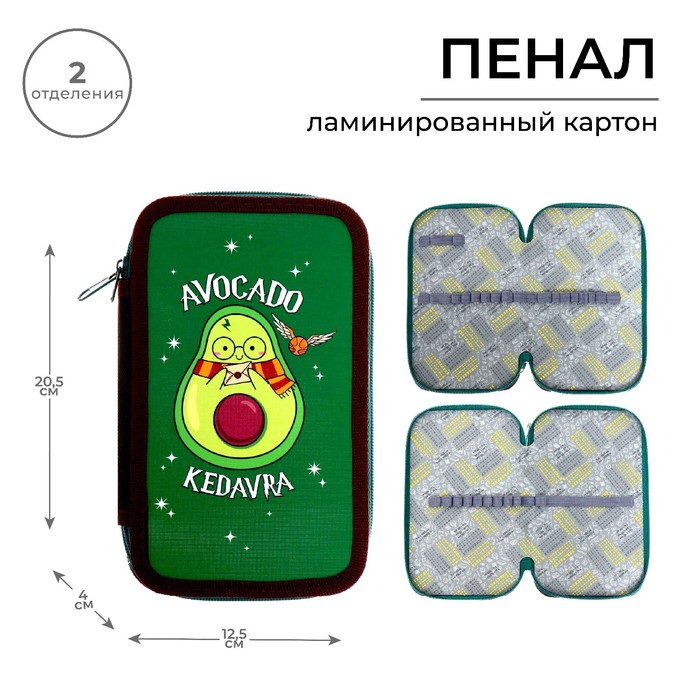 

Пенал 2 секции, 125 х 205 х 40 мм, Calligrata 30П26/2 "Авокадо кедавра", в стиле Гарри Пот, Зеленый