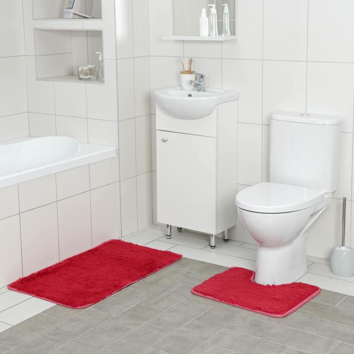 фото Набор ковриков для ванны и туалета доляна «мягкий», 2 шт: 40×50, 50×80 см, цвет бордовый